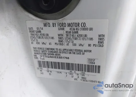 2014 Ford F-250 Xl z USA, uszkodzony, nr VIN 1FT7X2A6XEEB51768